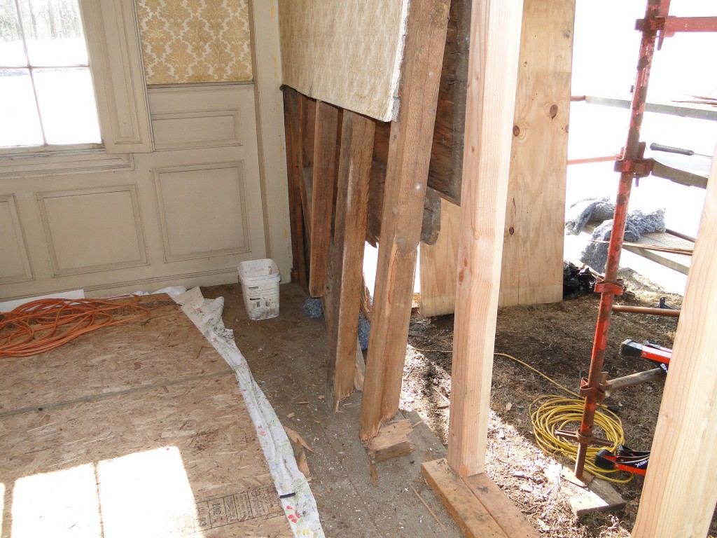 Broken framing, shoved wall. Photo by Shawn Perry Broken framing, shoved wall. Photo by Shawn Perry