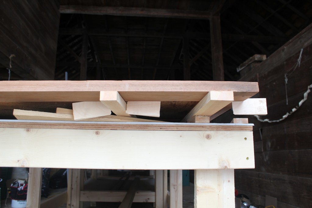 Wedging the underside of the joint to avoid denting the wood. Wedging the underside of the joint to avoid denting the wood.
