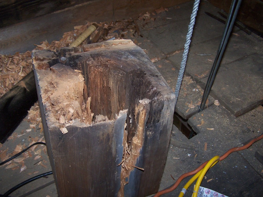 Rotten belfry post Rotten belfry post